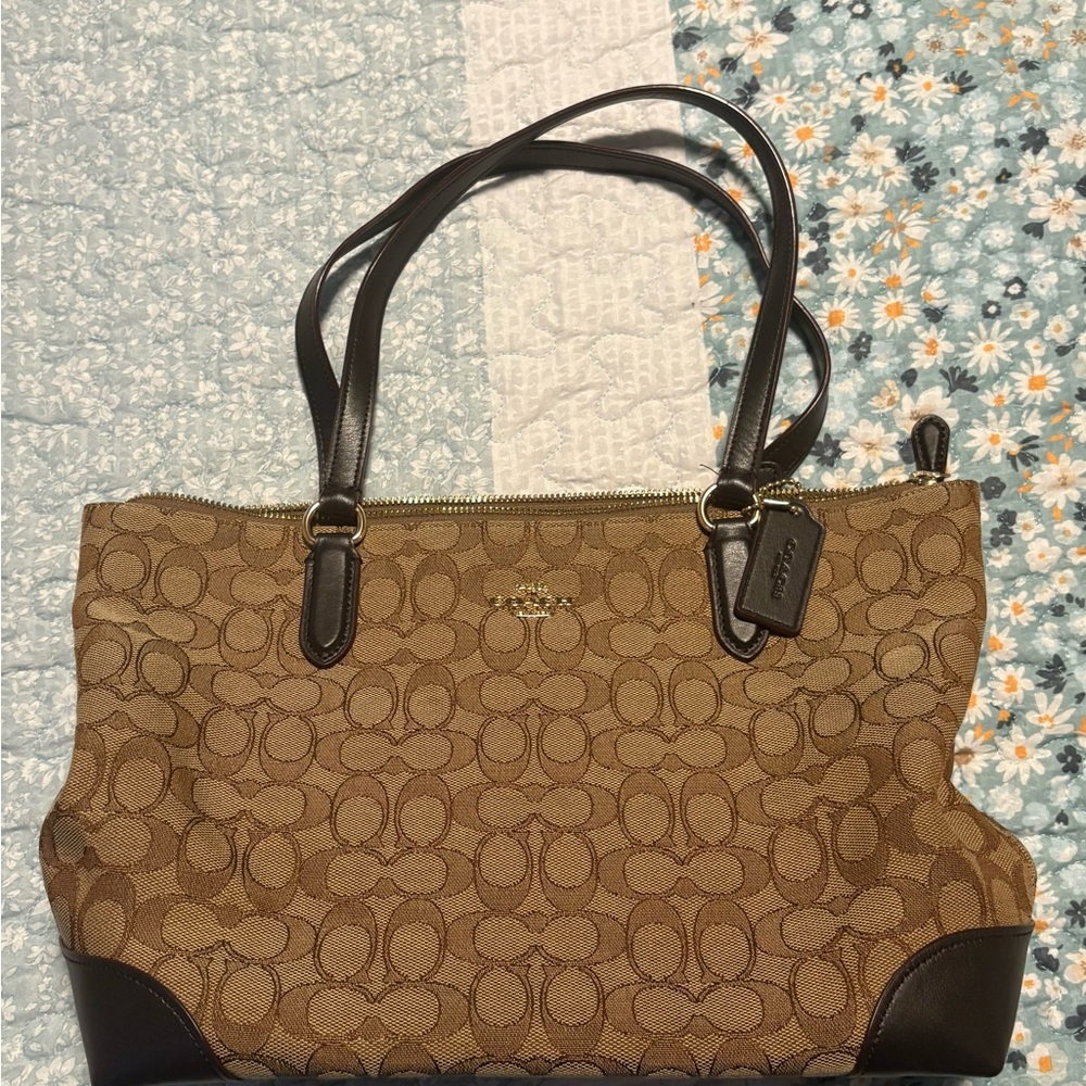 Coach Tan and Black Signature Tote